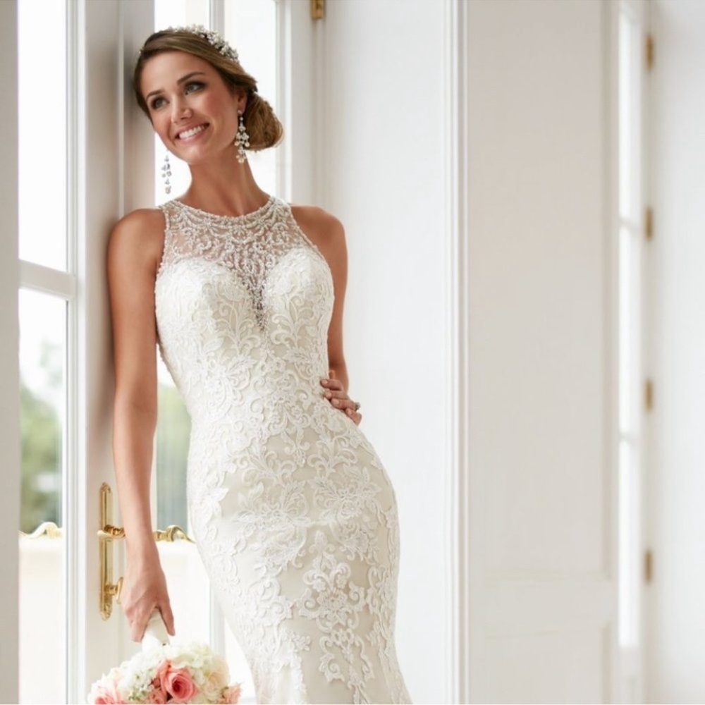 Stella York Elegant High Neck Lace Beaded Wedding Dress